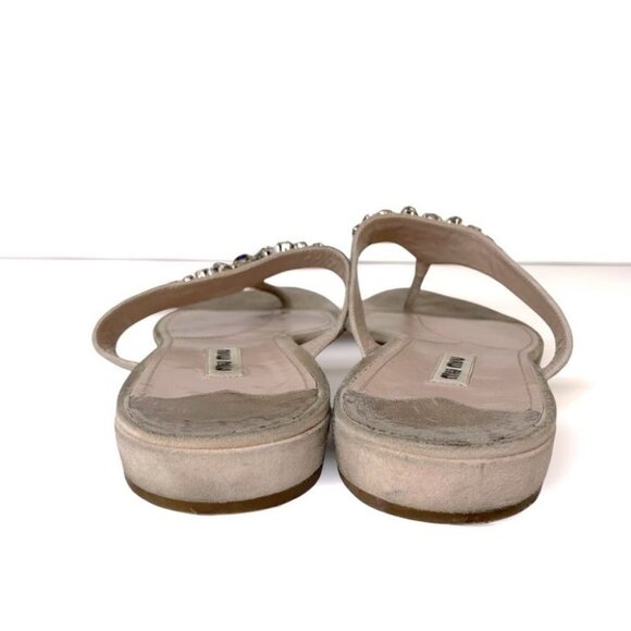 MIU MIU designer leather stones faux diamonds sandals - Picture 5 of 10